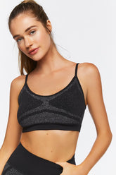 Forever 21 Women's Seamless Glitter Sports Bra Black/Silver