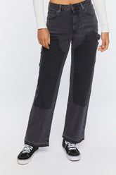 Forever 21 Women's Washed-Panel High-Rise Jeans Washed Black