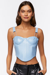 Forever 21 Women's Faux Leather/Pleather Bustier Crop Top Faience