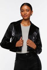 Forever 21 Women's Faux Leather/Pleather Crosshatch Blazer Black