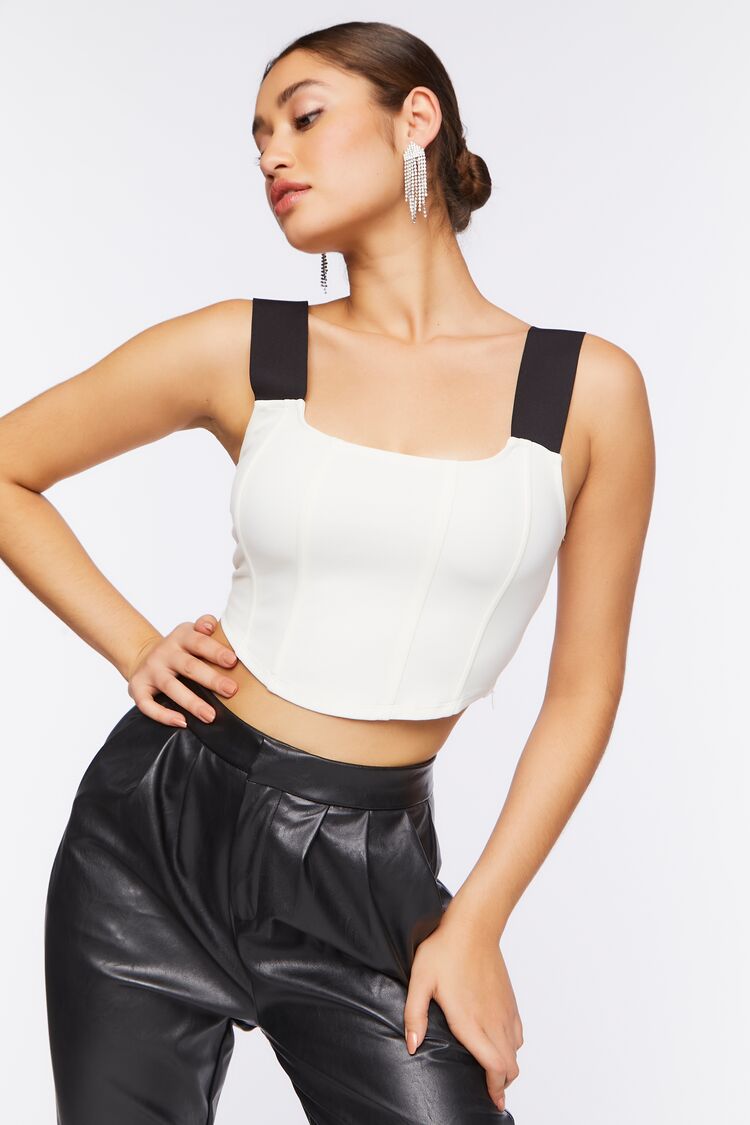 Forever 21 Women's Ponte Knit Corset Crop Top White/Black