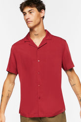 Forever 21 Men's Cuban Collar Shirt Burgundy