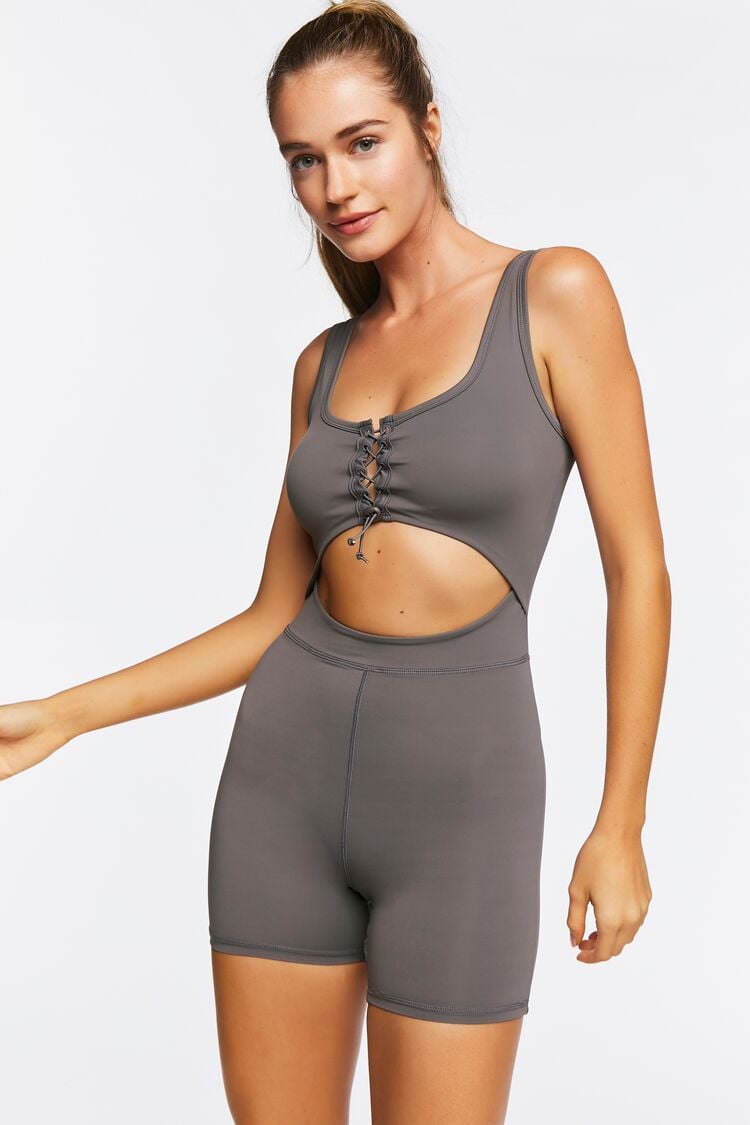 Forever 21 Women's Active Seamless Cutout Romper Charcoal