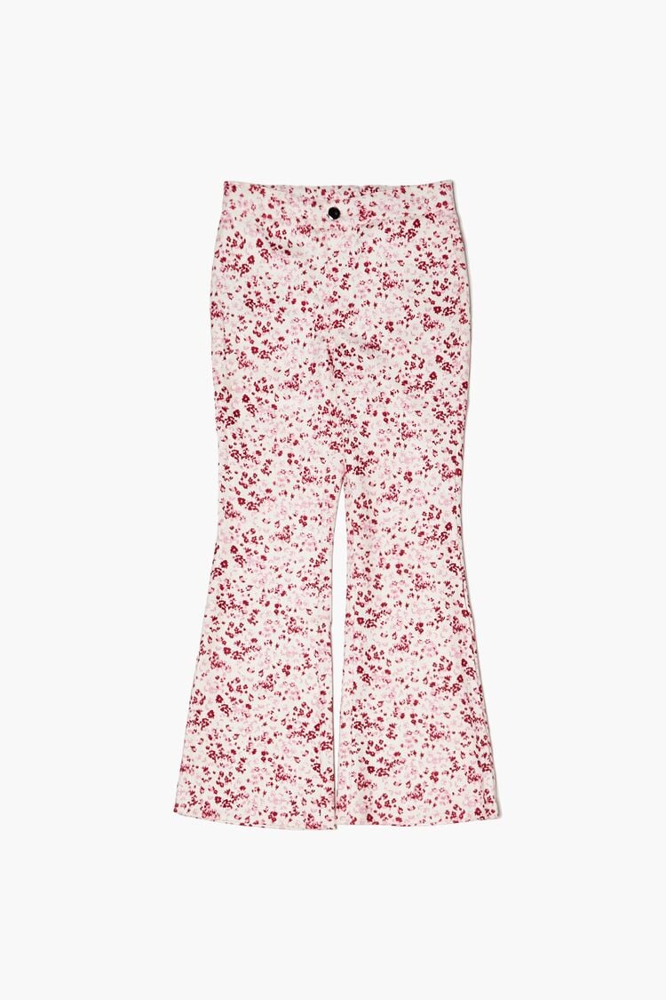 Forever 21 Girls Floral Print Flare Pants (Kids) Pink/Multi