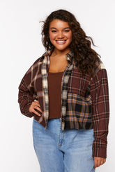 Forever 21 Plus Women's Reworked Plaid Flannel Shirt Brown/Multi