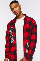 Forever 21 Men's Buffalo Plaid Frayed Patch Shirt Red/Multi