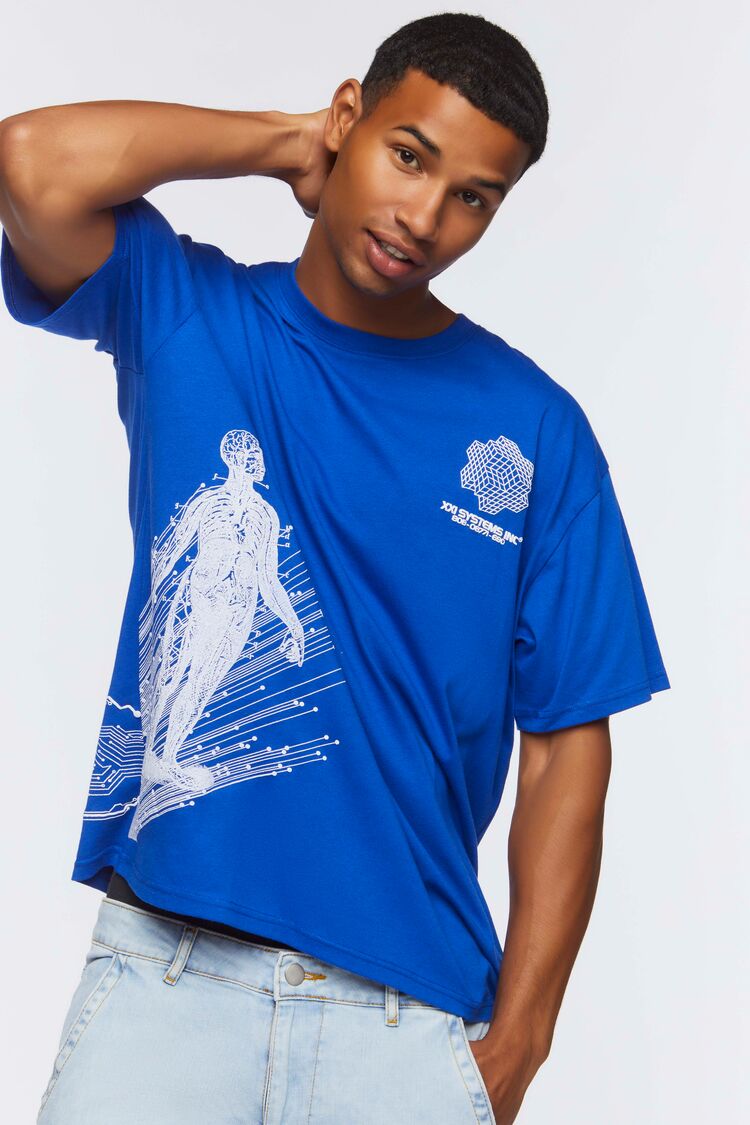 Forever 21 Men's XXI Systems Inc Graphic T-Shirt Blue/White