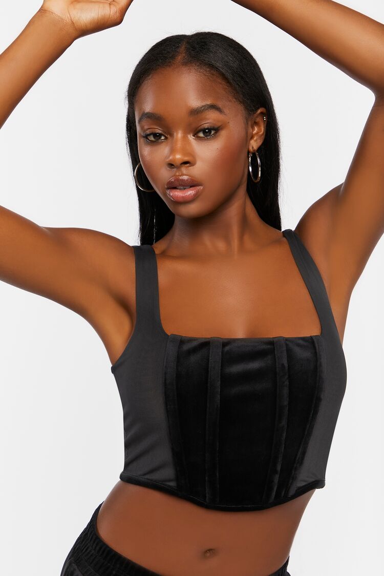 Forever 21 Women's Velvet Bustier Crop Top Black