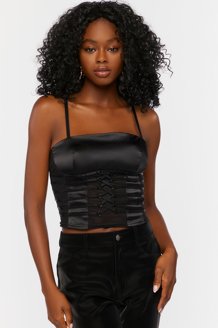 Forever 21 Women's Strappy Satin Cropped Cami Black