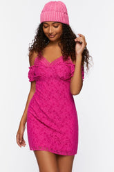 Forever 21 Women's Lace Cami Cap-Sleeve Mini Spring/Summer Dress Fuchsia