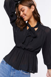 Forever 21 Women's Chiffon Tie-Neck Smocked Top Black