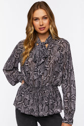 Forever 21 Women's Snakeskin Print Long-Sleeve Top Black/Multi