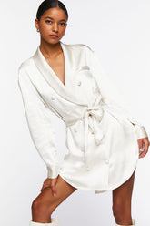 Forever 21 Women's Satin Belted Blazer Mini Spring/Summer Dress Vanilla