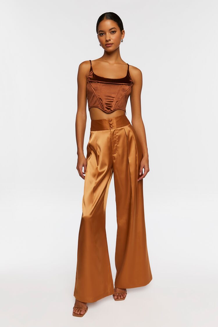 Forever 21 Women's Satin Wide-Leg Trousers Praline