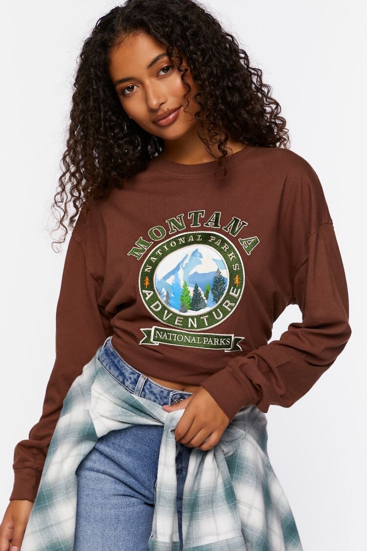 Forever 21 Women's Montana National Park Graphic T-Shirt Brown/Multi