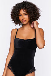 Forever 21 Women's Velvet Lingerie Bodysuit Black