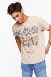 Forever 21 Men's Def Leppard Graphic T-Shirt Taupe/Multi