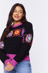 Forever 21 Knit Women's Floral Crochet Sweater Black/Multi