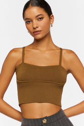 Forever 21 Women's Cropped Sweater-Knit Cami Covert Green