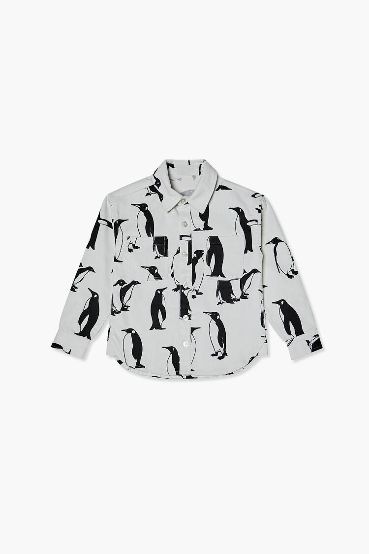 Forever 21 Kids Penguin Print Shirt (Girls + Boys) Cream/Black