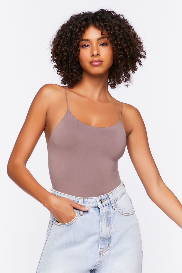 Forever 21 Women's Seamless Cutout Cami Bodysuit Deep Taupe