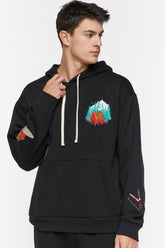 Forever 21 Men's Embroidered Cabin Hoodie Sweatshirt Black/Multi