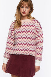 Forever 21 Knit Women's Fuzzy Chevron Print Sweater Blush/Multi