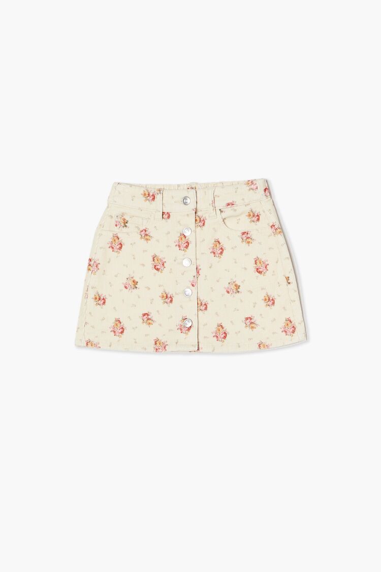 Forever 21 Girls Floral Corduroy Skirt (Kids) Cream/Multi