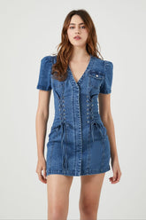 Forever 21 Women's Lace-Up Denim Mini Spring/Summer Dress Medium Denim