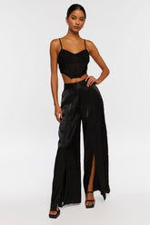 Forever 21 Women's Satin Split-Hem Palazzo Pants Black