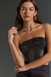 Forever 21 Women's Sequin Tube Top Black/Silver