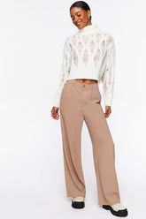 Forever 21 Women's Mid-Rise Wide-Leg Pants Oatmeal