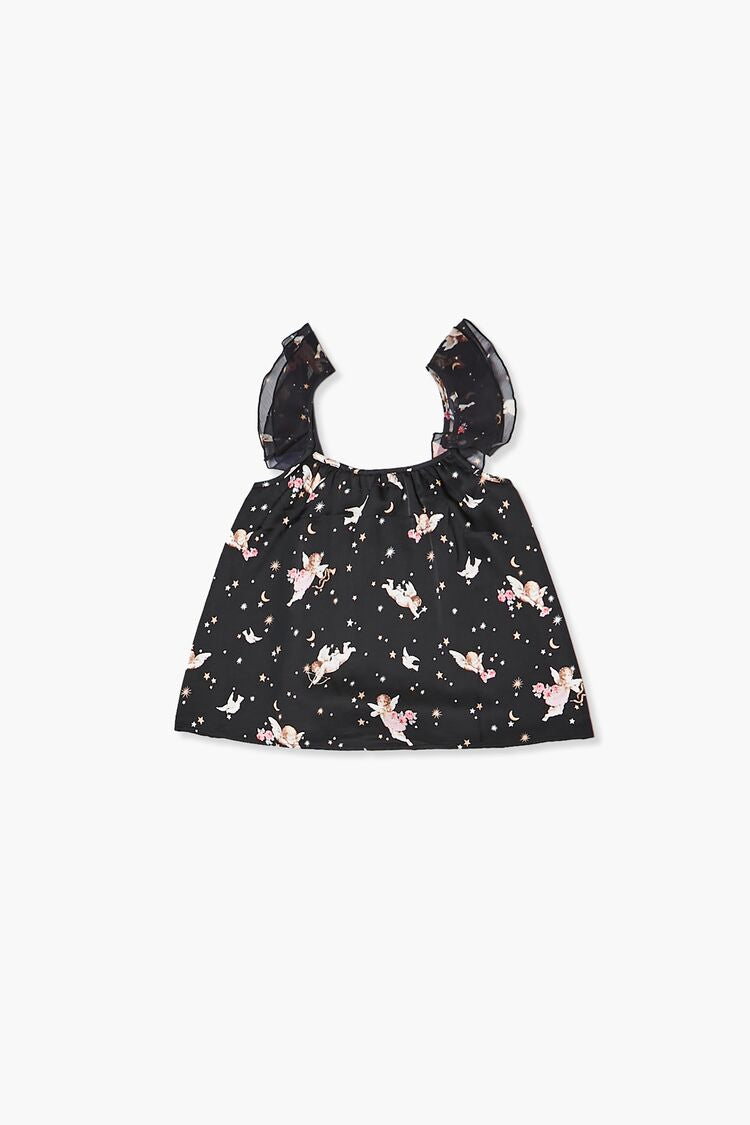 Forever 21 Girls Cupid Print Ruffle-Strap Top (Kids) Black/Multi