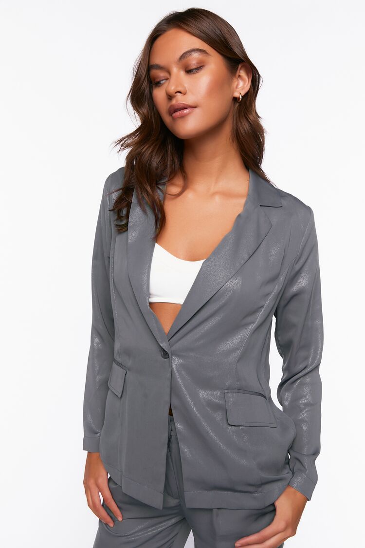 Forever 21 Women's Single-Breasted Notched Blazer Grey