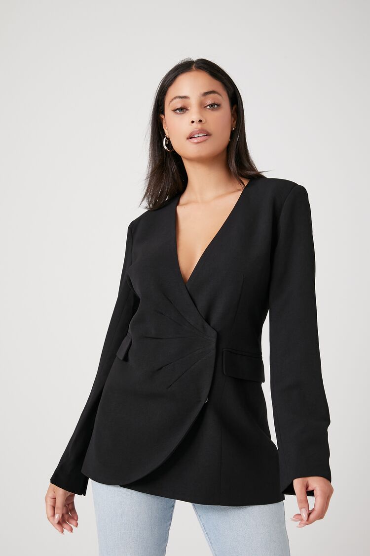 Forever 21 Women's Plunging Wrap Blazer Black