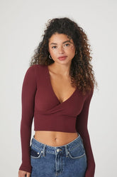 Forever 21 Women's Ribbed Surplice Crop Top Wine