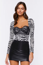 Forever 21 Women's Lace Zebra Print Bodysuit White/Black