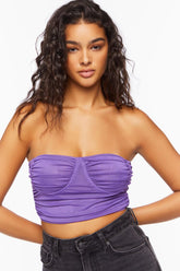 Forever 21 Women's Ruched Mesh Cropped Tube Top Purple