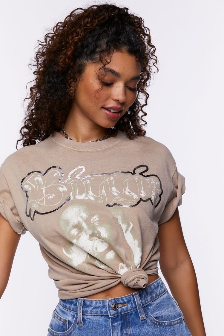 Forever 21 Women's Biggie Foil Graphic T-Shirt Taupe/Multi