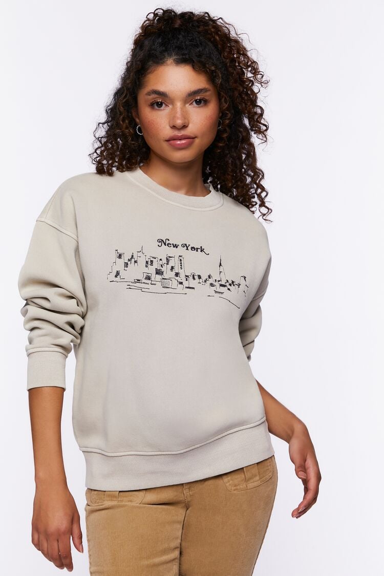 Forever 21 Women's New York Graphic Pullover Taupe/Multi