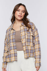 Forever 21 Plus Women's Plaid Drop-Sleeve Shirt Navy/Gold