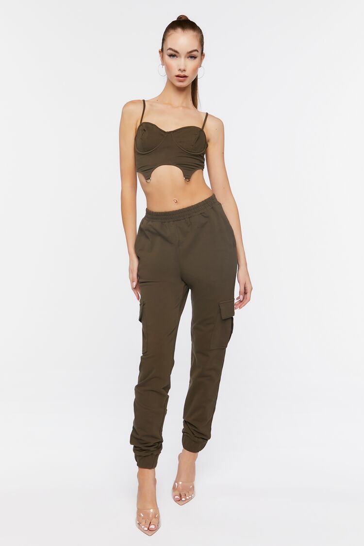 Forever 21 Women's Bustier Cami & Cargo Joggers Set Olive