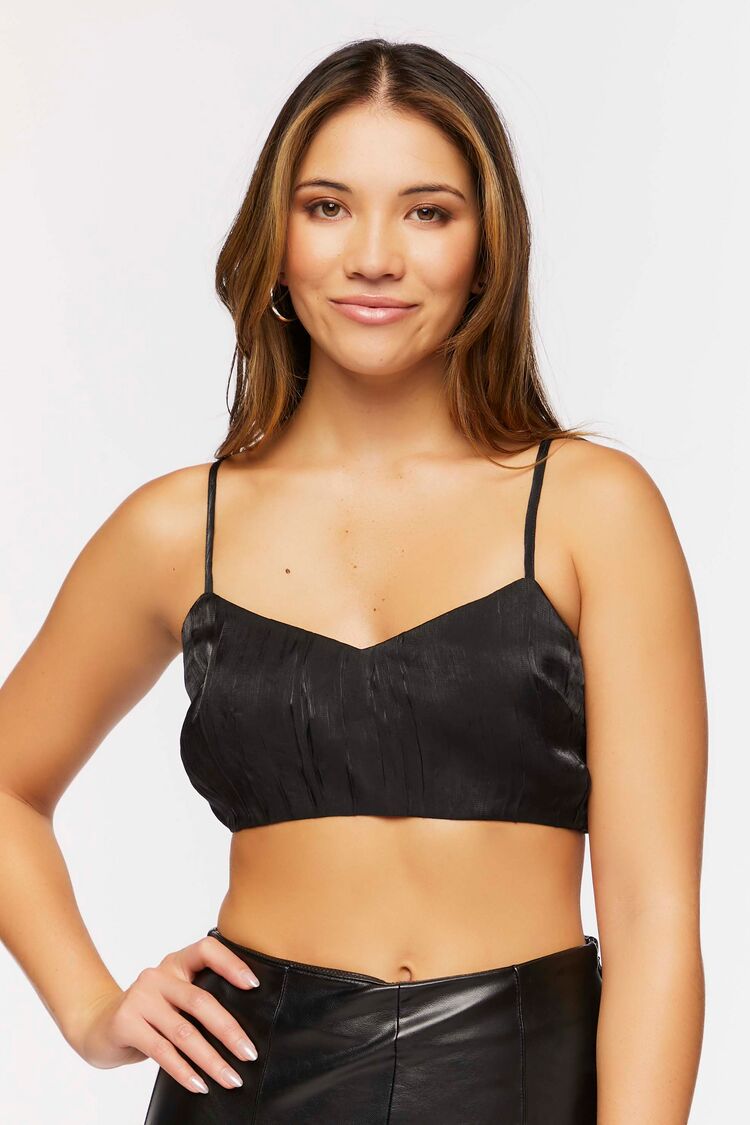 Forever 21 Women's Satin V-Neck Bralette Black