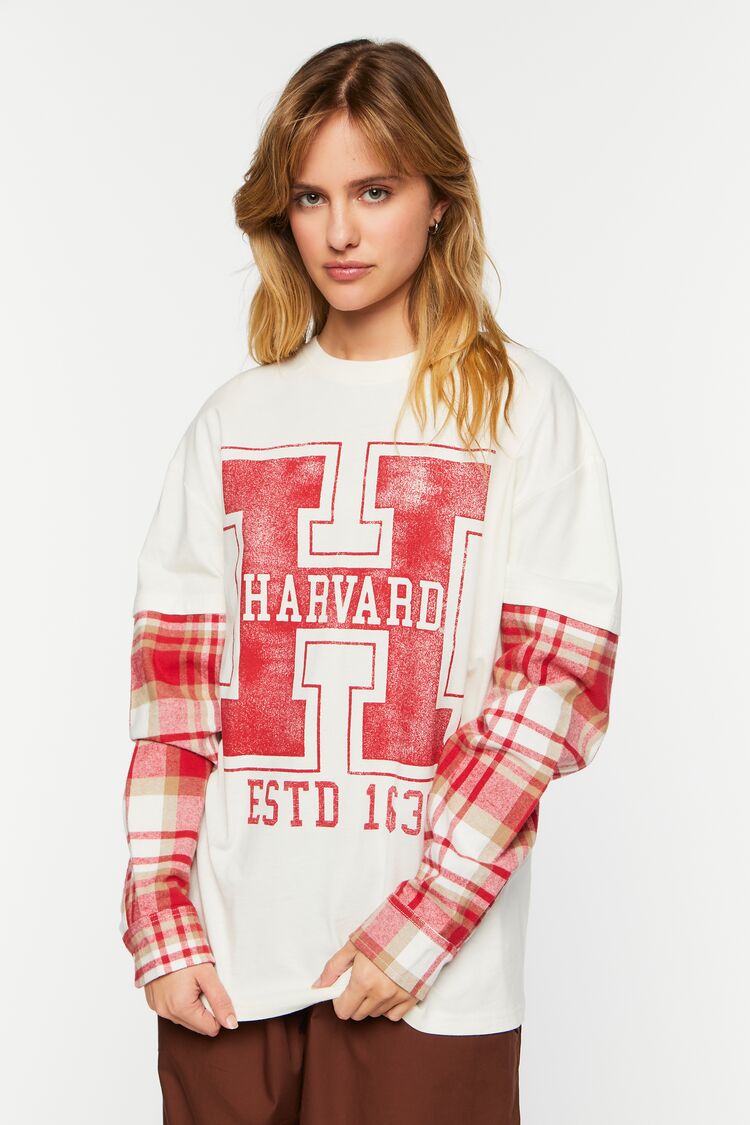 Forever 21 Women's Harvard Graphic Combo T-Shirt Cream/Multi