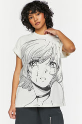 Forever 21 Women's Animebae Sad Girl Graphic T-Shirt White/Multi