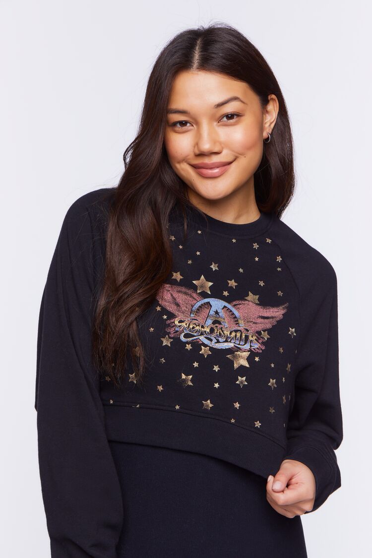 Forever 21 Women's Aerosmith Foil Graphic Pullover Black/Multi