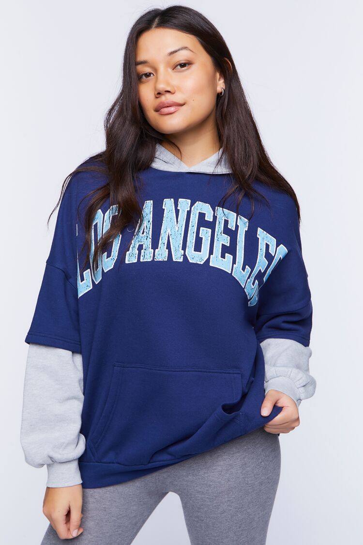 Forever 21 Women's Los Angeles Graphic Combo Hoodie Sweatshirt Navy/Multi