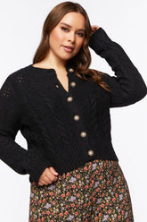 Forever 21 Knit Plus Women's Faux Pearl Cardigan Sweater Black