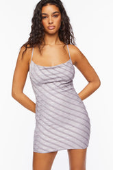 Forever 21 Women's Glitter-Striped Mesh Mini Spring/Summer Dress Silver