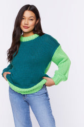 Forever 21 Women's Colorblock Purl Knit Sweater Teal/Green